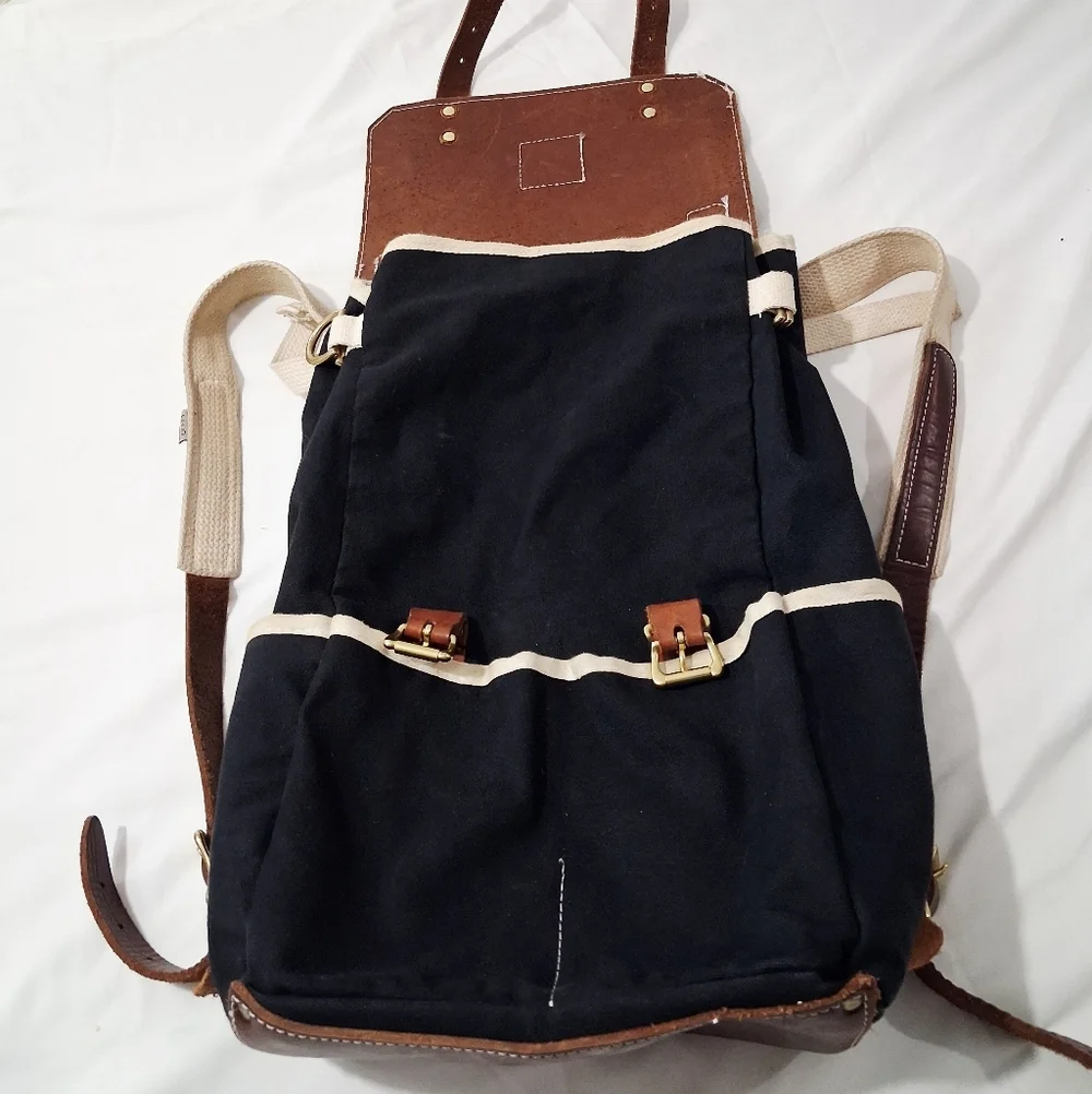 The Teason Toting Company  Canvas  Leather Unisex Large Backpack Black & Brown